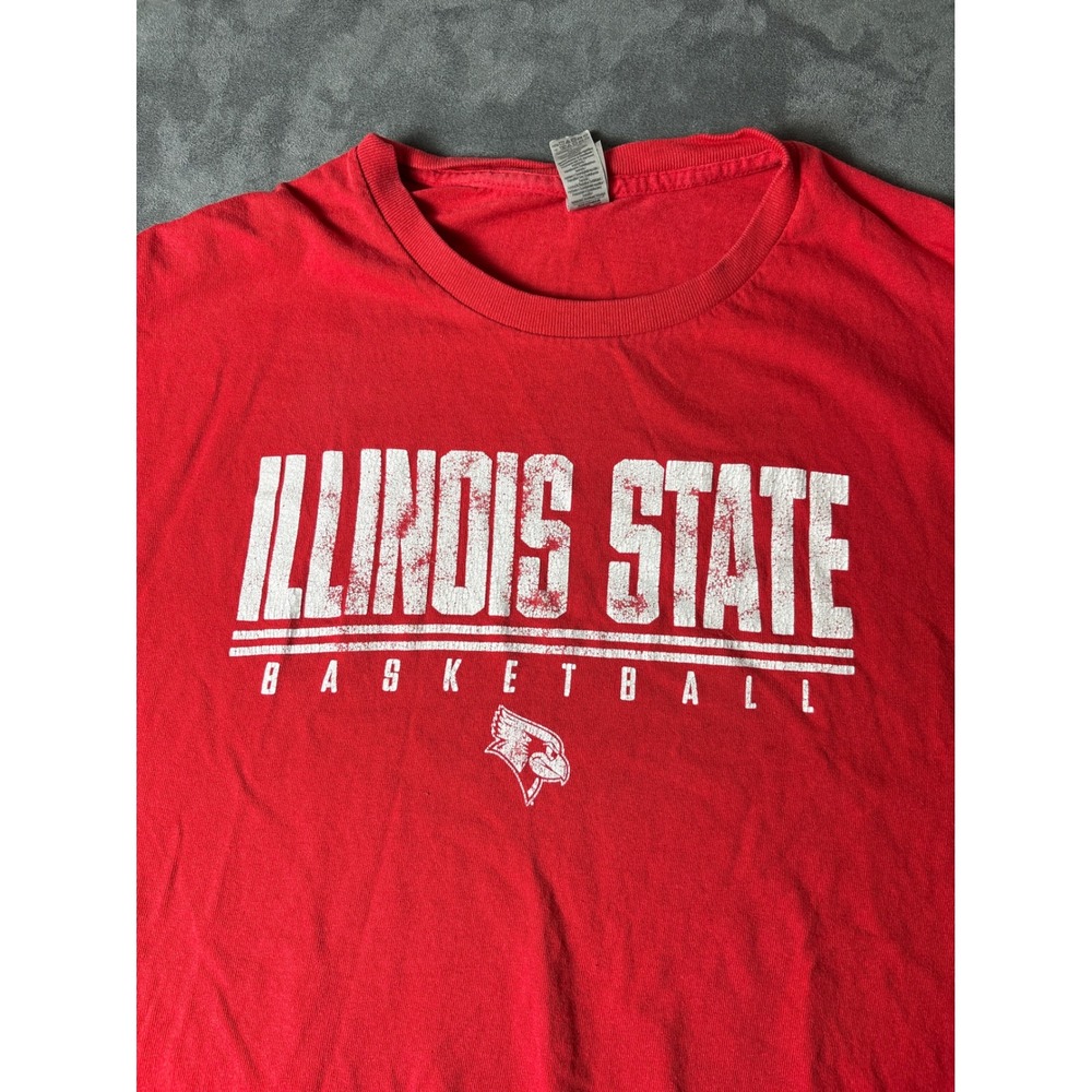 Distressed Illinois State Basketball Redbirds T-Shirt Red Large Short Sleeve Tee
